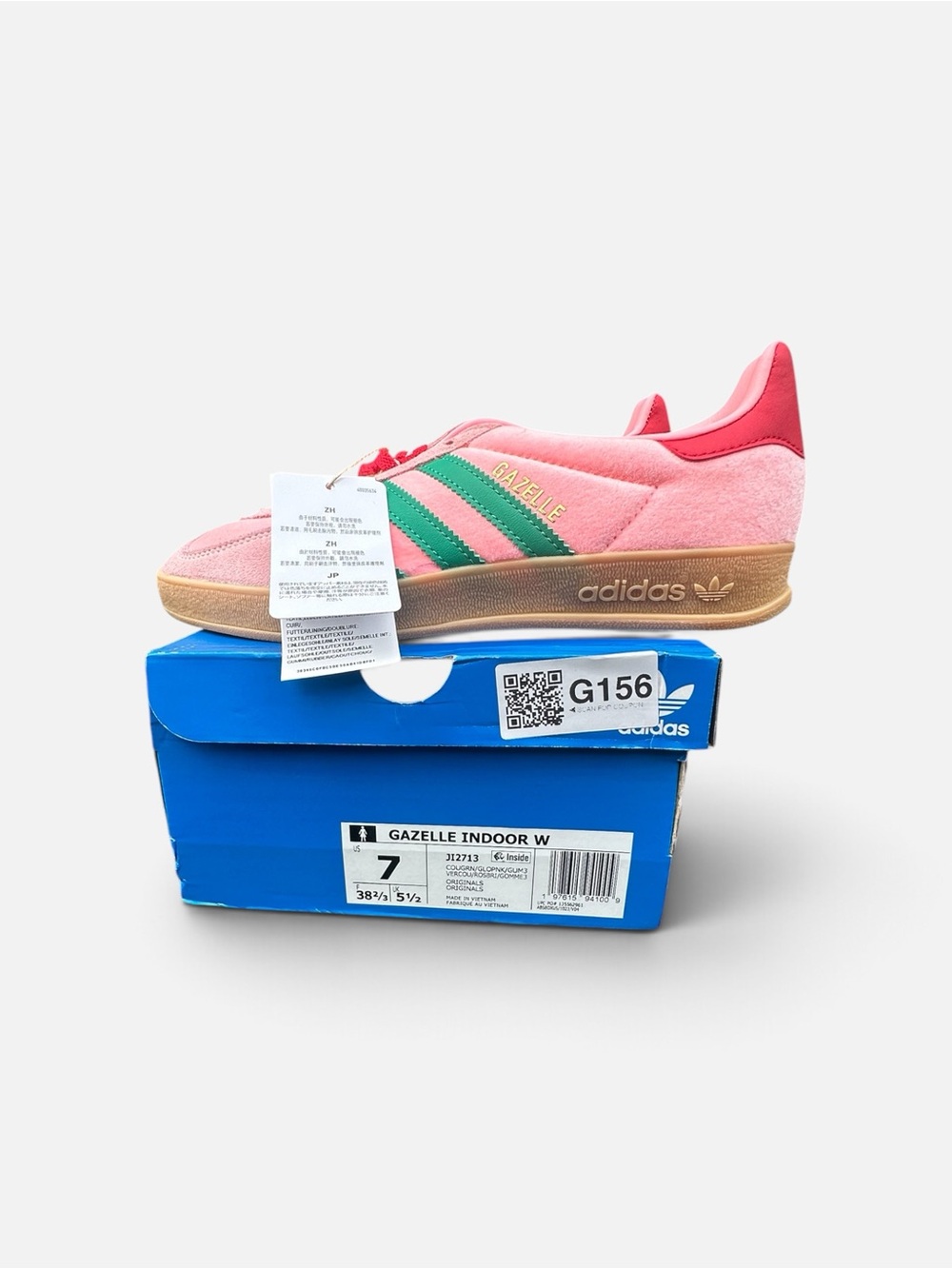 adidas Gazelle Pink with Green Stripes and Gum Sole